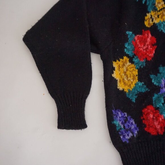 Black Floral Button-Up Cardigan Sweater - Picture 9 of 10